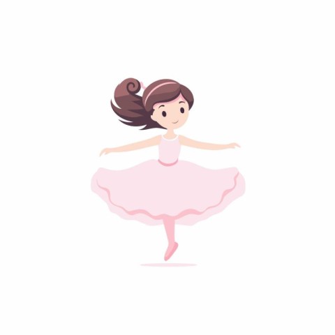 Cute little ballerina in a pink tutu dancing. Vector illustratio