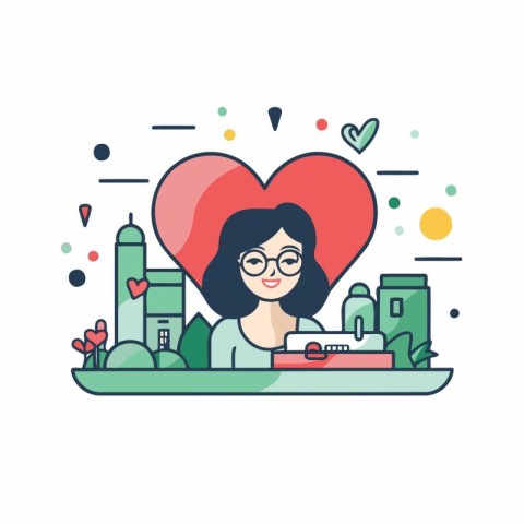 Vector illustration in flat linear style. A girl with glasses. a