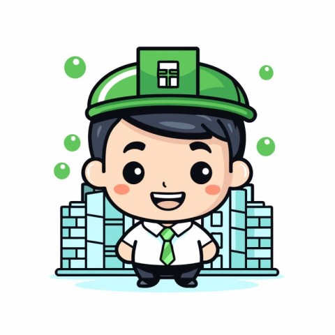 Businessman Building - Cute Business Cartoon Character Vector Il