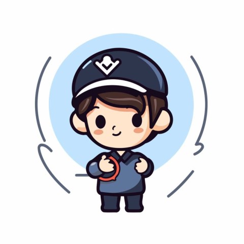 Cute boy in police uniform vector illustration. Cartoon style ch