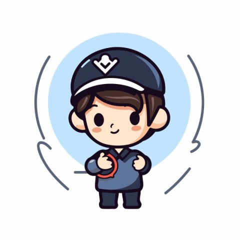 Cute boy in police uniform vector illustration. Cartoon style ch