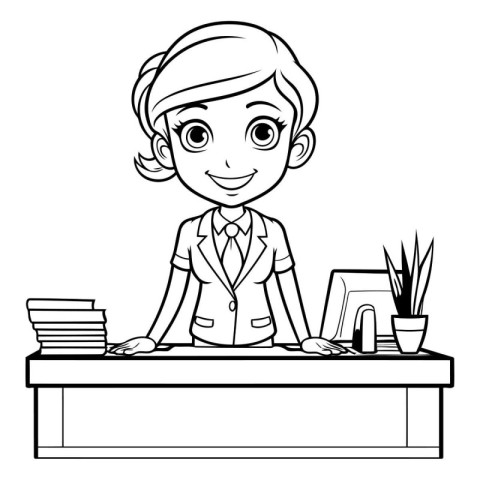 Business woman working at the office. Vector illustration. Color