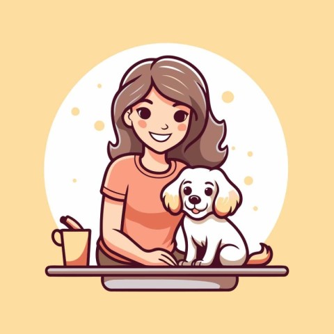 Cute girl with her dog. Vector illustration in cartoon style.