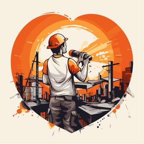 Vector illustration of a construction worker on the background o