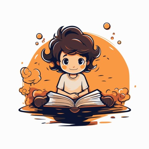 Cute little girl reading a book. Vector illustration isolated on