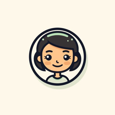 Cute boy with headset. Vector illustration in cartoon flat style