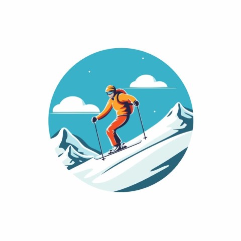 Skier in the mountains. extreme winter sport. Vector illustratio