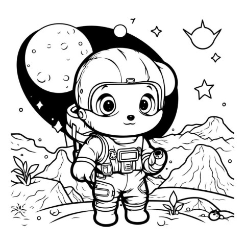 Astronaut boy cartoon. Vector illustration for children coloring