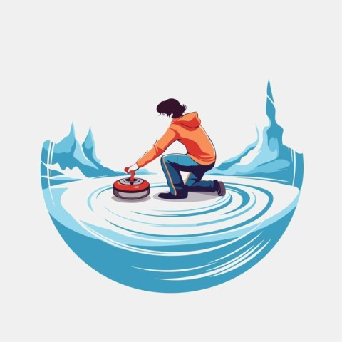 Fisherman on ice. Vector illustration in a flat style.