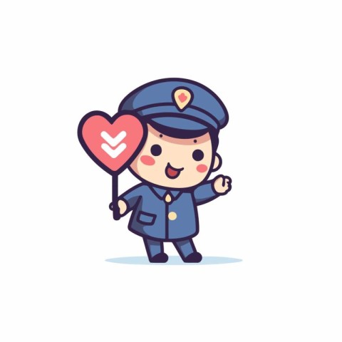 Cute police officer holding heart and love sign. Vector illustra