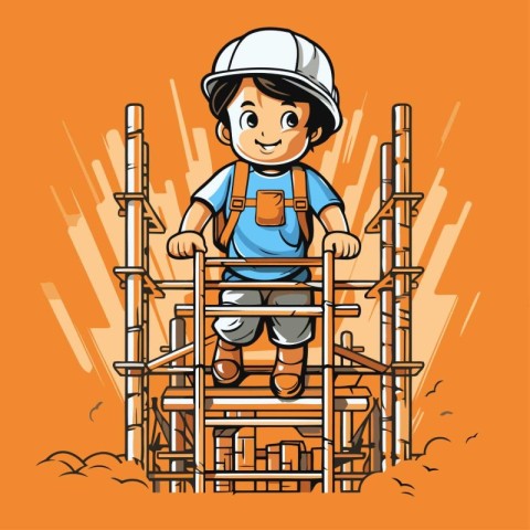 Illustration of a Little Boy on a Construction Site. Vector Desi