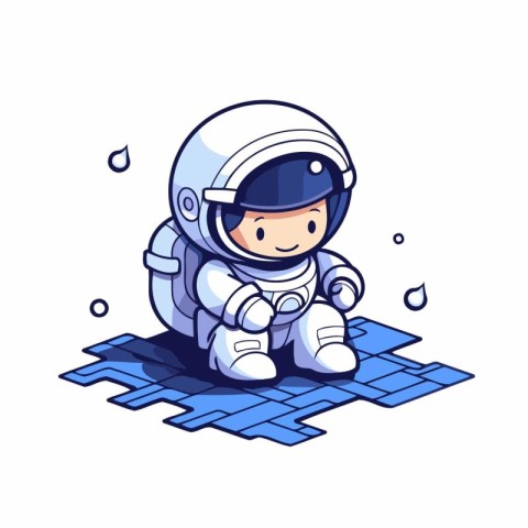 Astronaut sitting on the ground. Cute cartoon vector illustratio