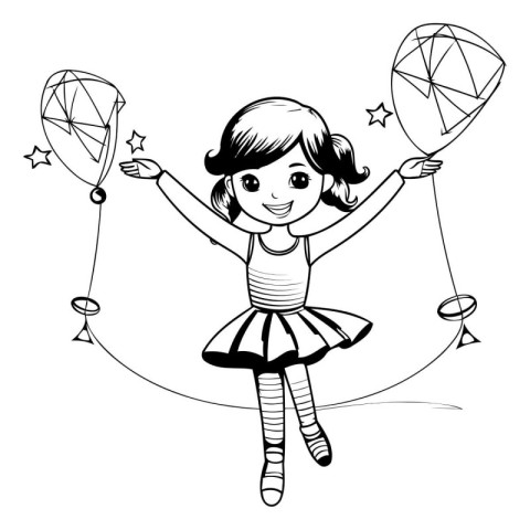 cute little ballerina with ribbon and balloons vector illustrati