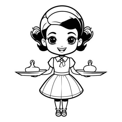 cute little girl with dish and bell vector illustration design v