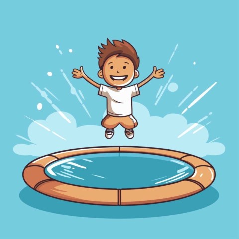 Boy jumping in a swimming pool. Vector illustration in cartoon s