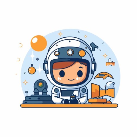 Cute astronaut in space suit. Vector illustration. Flat design.