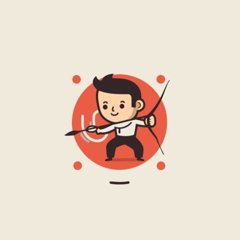 Cute cartoon boy playing sword fighting. Vector illustration for