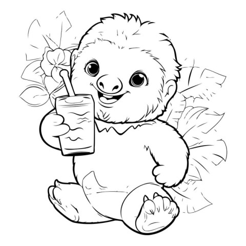 illustration of a cute hedgehog drinking juice on a white backgr