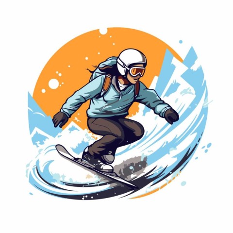 Snowboarder skier jumping on snowboard. Vector illustration.