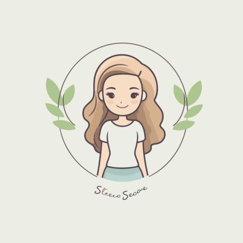 Cute girl with long hair in a circle. Vector illustration.