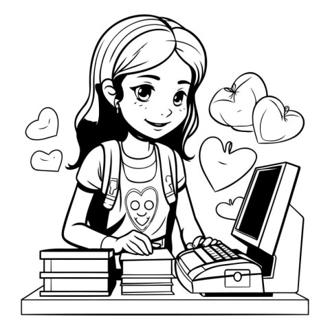 Teenager girl with laptop and books design. Youth culture people