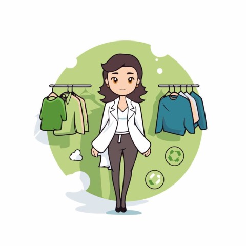 Businesswoman with clothes in the store. Vector illustration in