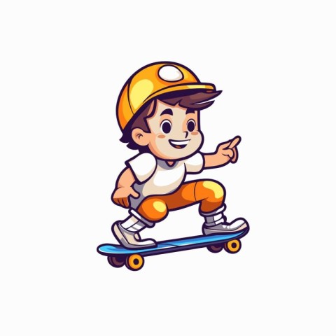 Cartoon boy riding skateboard isolated on white background. Vect