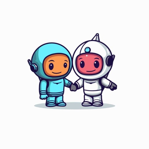 Astronaut boy and girl. Cute cartoon vector illustration.