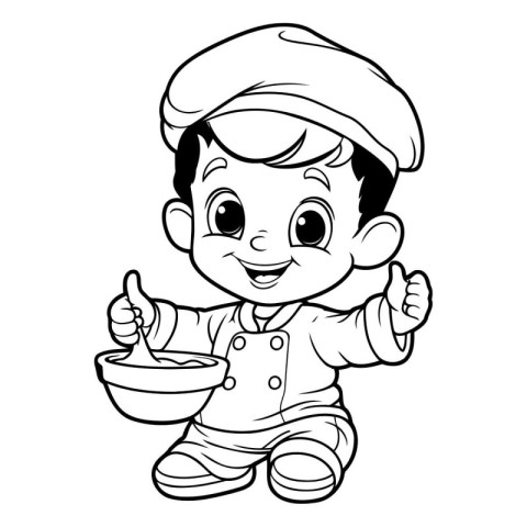 Illustration of a Little Boy with a Bowl of Soup and a Chef Hat