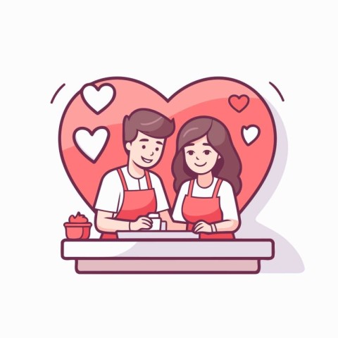 Couple in love cooking together. Vector illustration in cartoon