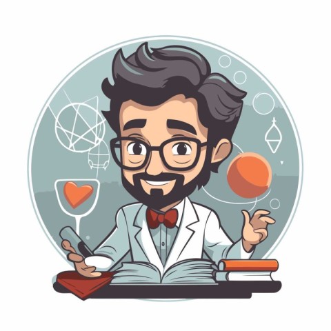 Vector illustration of a teacher with a book and a cup of coffee