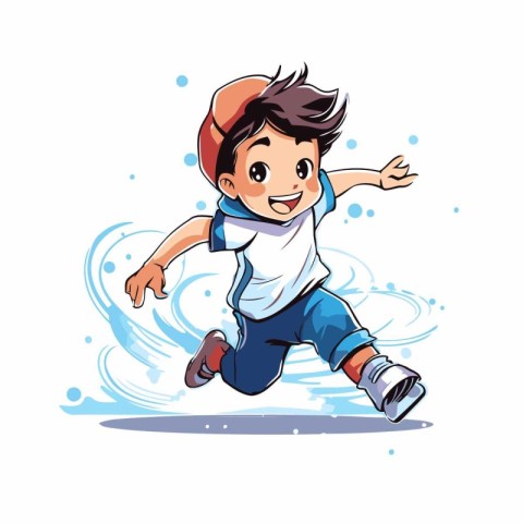 Cute little boy running and jumping. Vector illustration. Isolat