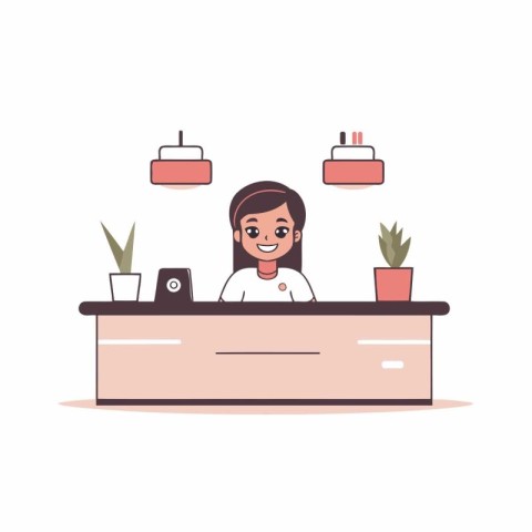 Female receptionist at the hotel reception desk. Flat vector ill