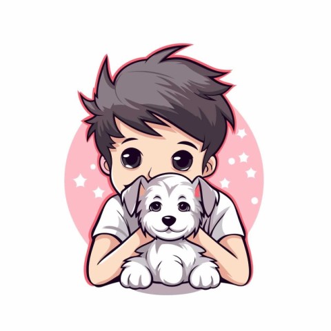 Cute boy with a dog. Vector illustration on white background.