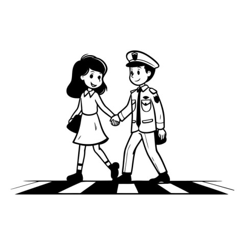 cute little girl and boy with police cap and uniform vector illu