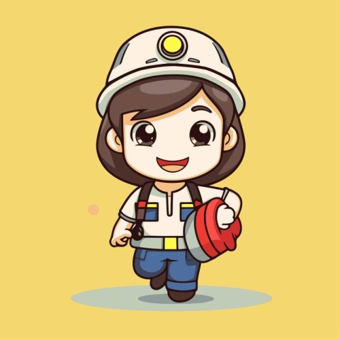 Firefighter Girl - Cute Cartoon Mascot Character Illustration