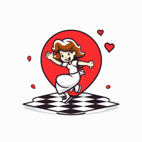 Cupid running on checkerboard. vector clipart illustration.