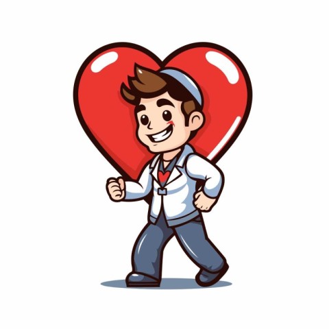 Man carrying a big red heart on his shoulders. vector illustrati