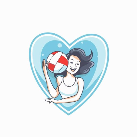 Girl with volleyball ball in heart shape. Vector illustration in