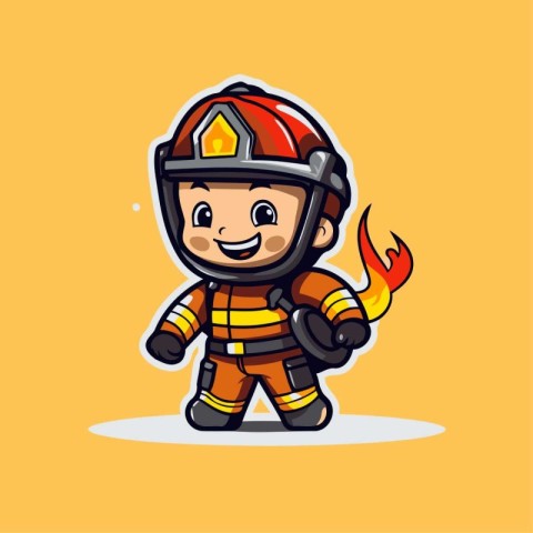 Cute fireman mascot. Cute cartoon fireman vector illustration.