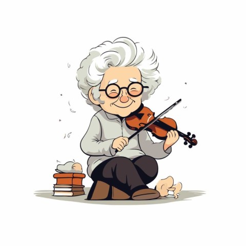 Grandmother playing the violin. Vector illustration isolated on