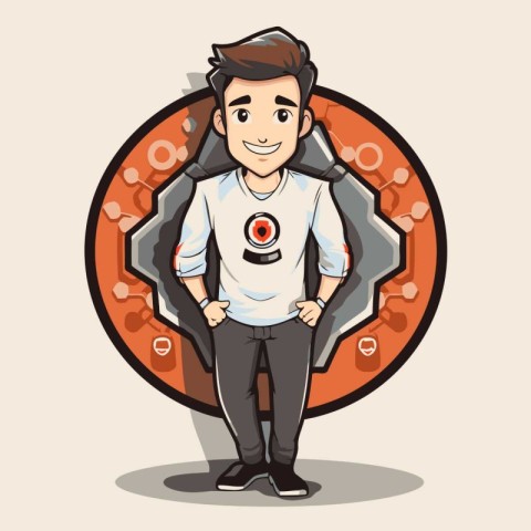 Cartoon character illustration of a man in sportswear. Vector.