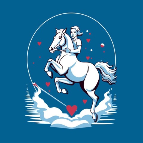 Vector image of a beautiful girl on a white horse in the form of