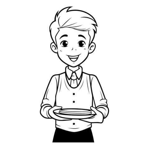 cute boy waiter cartoon vector illustration graphic design vecto