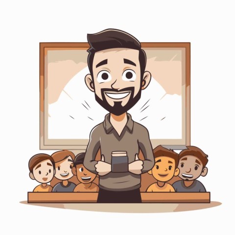 Teacher in the classroom with students. Vector illustration in c