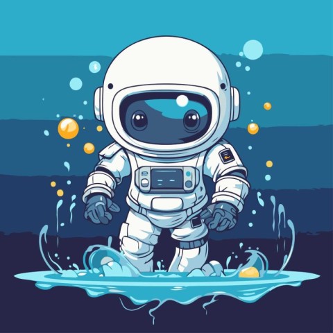 Astronaut in the water. Vector illustration of a cartoon charact