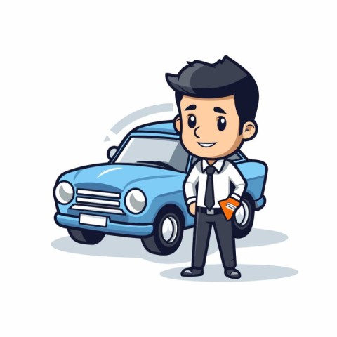 Businessman with car - Business cartoon vector illustration. eps