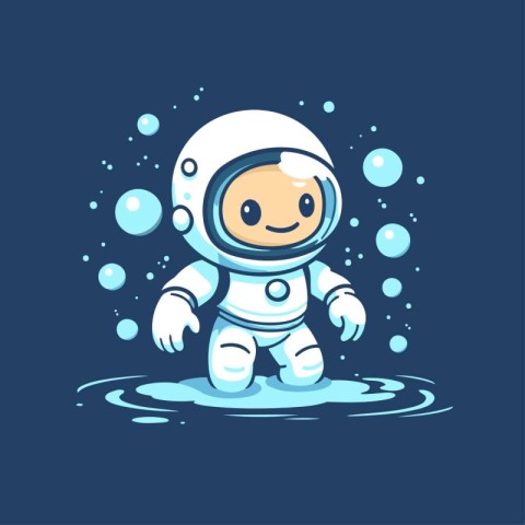 Astronaut in water. Cute cartoon character. Vector illustration.