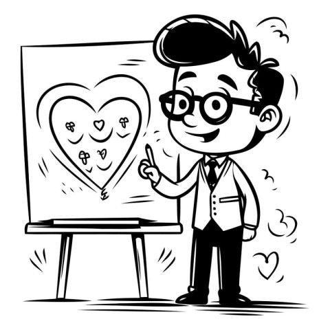 Teacher drawing heart on blackboard. Vector illustration of teac