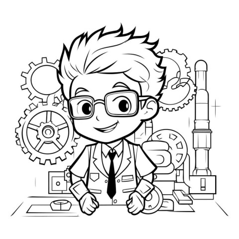 Black and White Cartoon Illustration of Businessman or Engineer